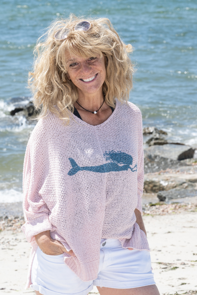 Mermaid Slouch Sweater Sunset Pink/Navy – Mermaids on Cape Cod