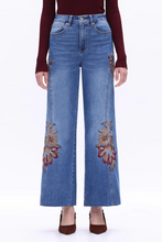 High Rise Embroidered Wide Leg Jeans