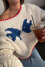 Oversized Knit Sweater with Red Trim - Mermaids on Cape Cod-Official Mermaid Gear