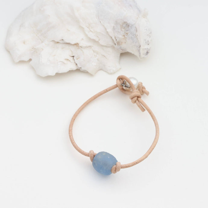 NEW BLUE!!  Sea Glass Leather Bracelet
