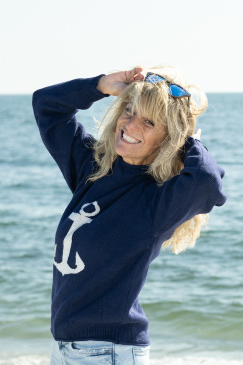 Hyannis Anchor Roll Neck Sweater Navy Mermaids on Cape Cod