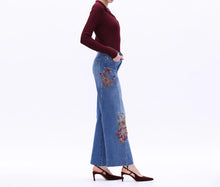 High Rise Embroidered Wide Leg Jeans