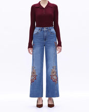 High Rise Embroidered Wide Leg Jeans