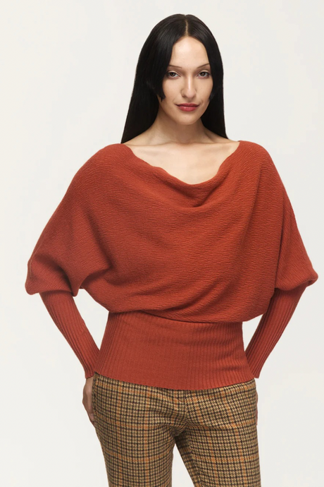 Jena Ryu Sweater Top-Lt. Camel & Burnt Sienna