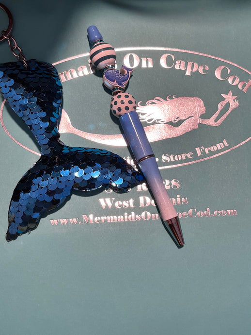 Sequin Mermaid Key Chain & Pen Set-Assorted Colors-Team Mermaid Choice