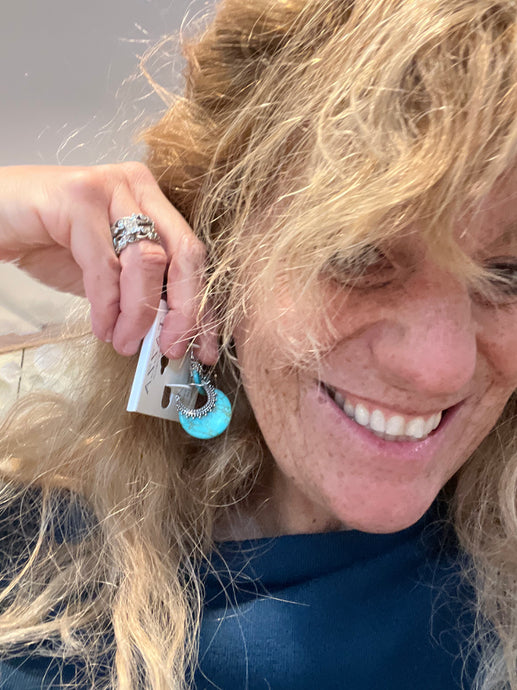 Turquoise Silver Tone Hoop Earrings