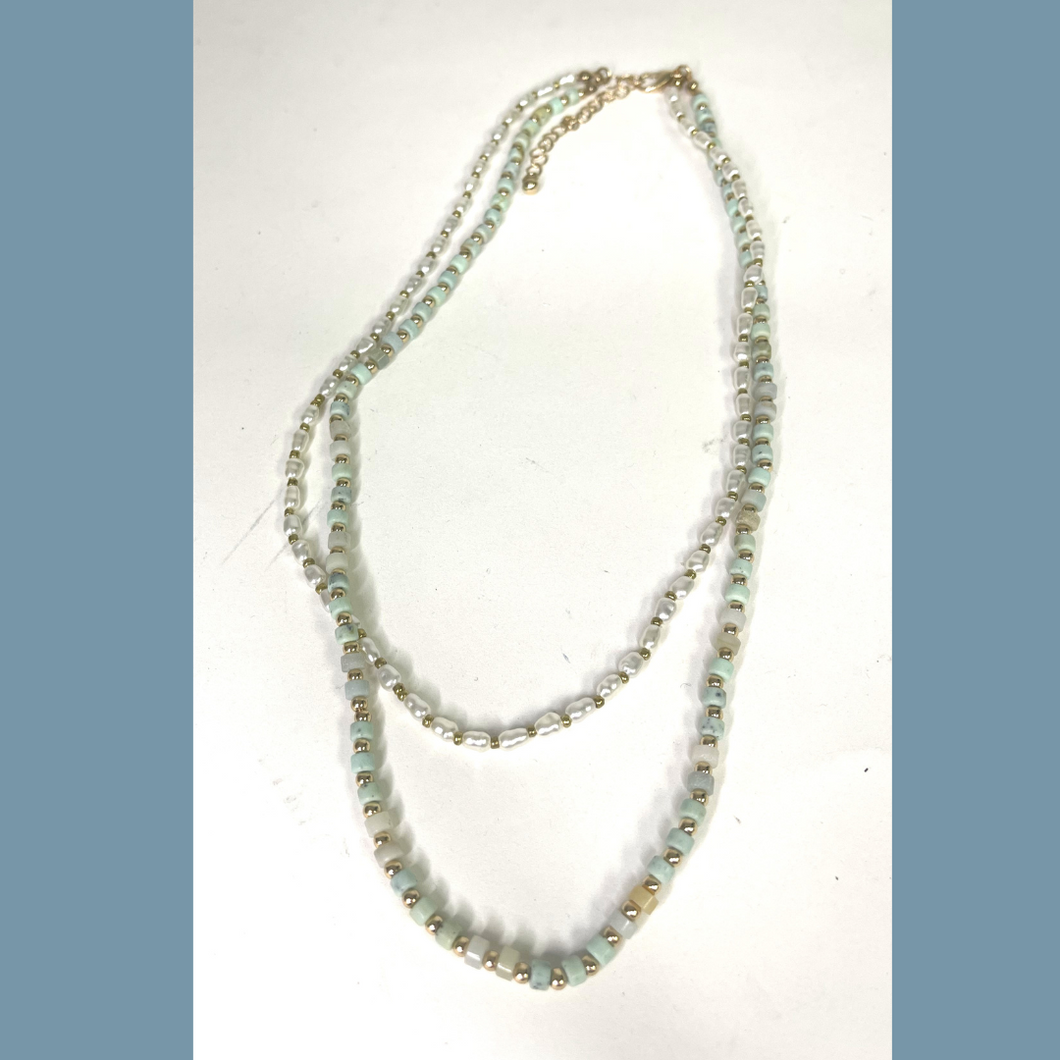 Aqua and Pearls Necklace