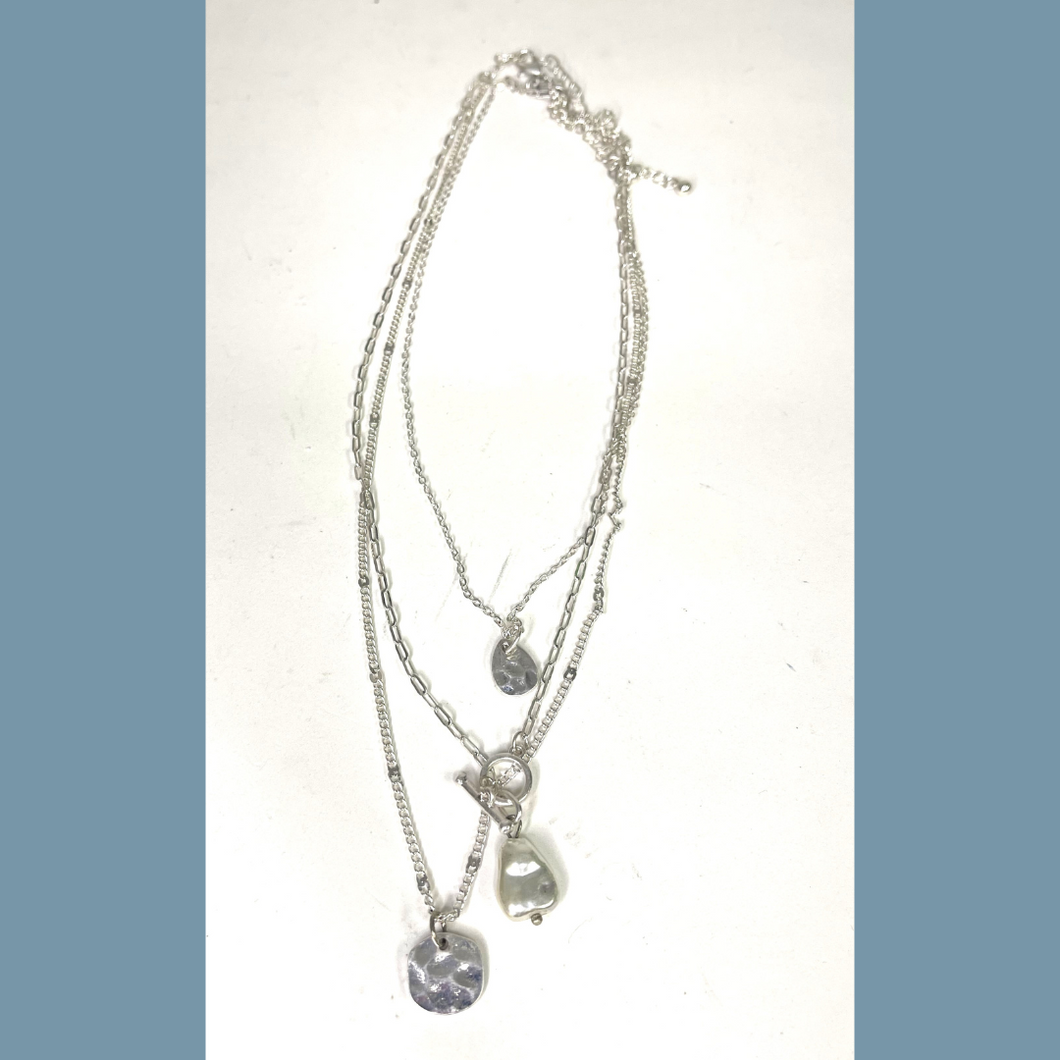 Triple Strand Pearl Toggle Necklace