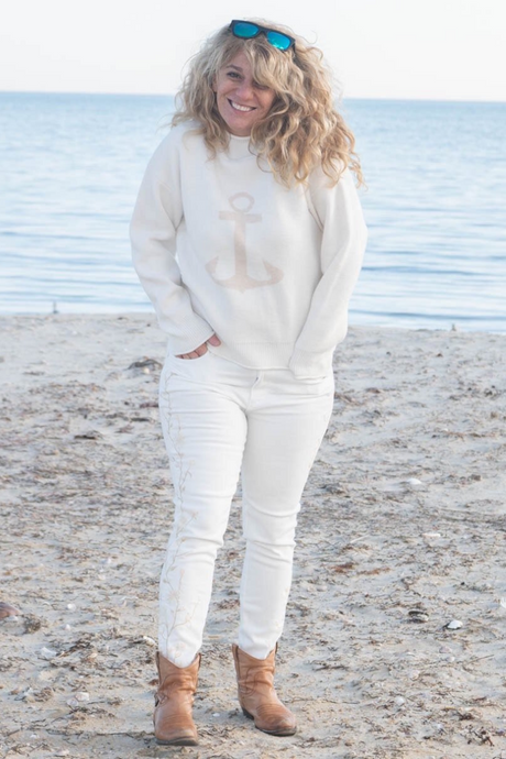 Hyannis Anchor Roll Neck Sweater - Mermaids on Cape Cod-Official Mermaid Gear