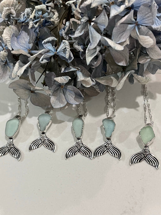 Mermaid Tail Sterling & Sea Glass Necklace